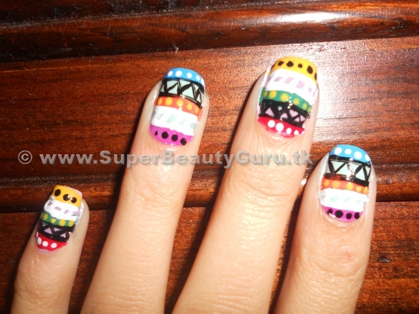 black and white tribal print nails