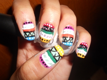 black and white tribal print nails